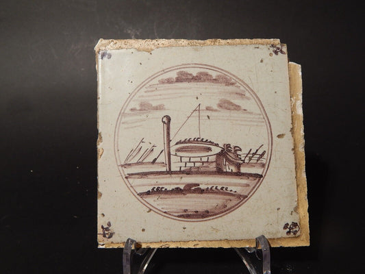 ANTICA PIASTRELLA MATTONELLA CERAMICA DELFT DEL 1700 DECORO AL MANGANESE (479)