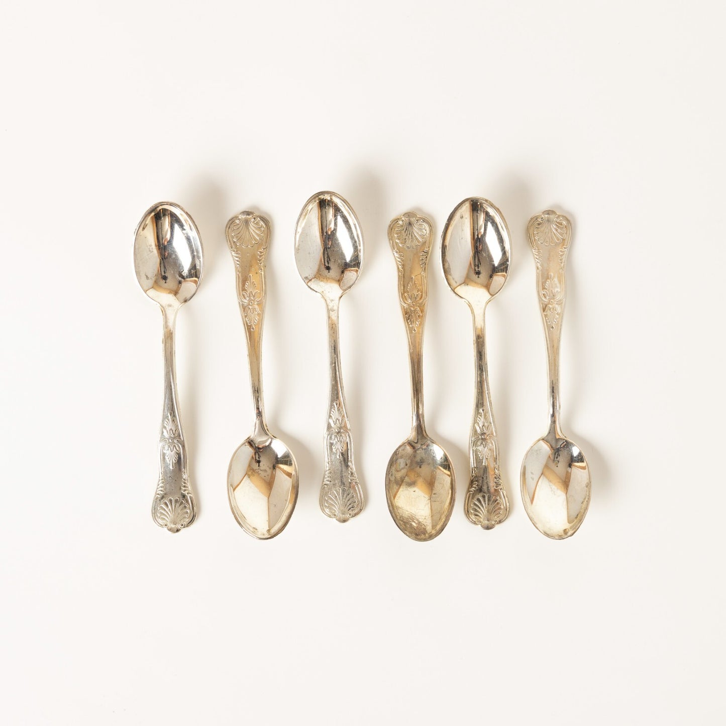VINTAGE SET 6 CUCCHIAINI ARGENTATI ARG. 800 STILE ROCAILLE CONCHIGLIA
