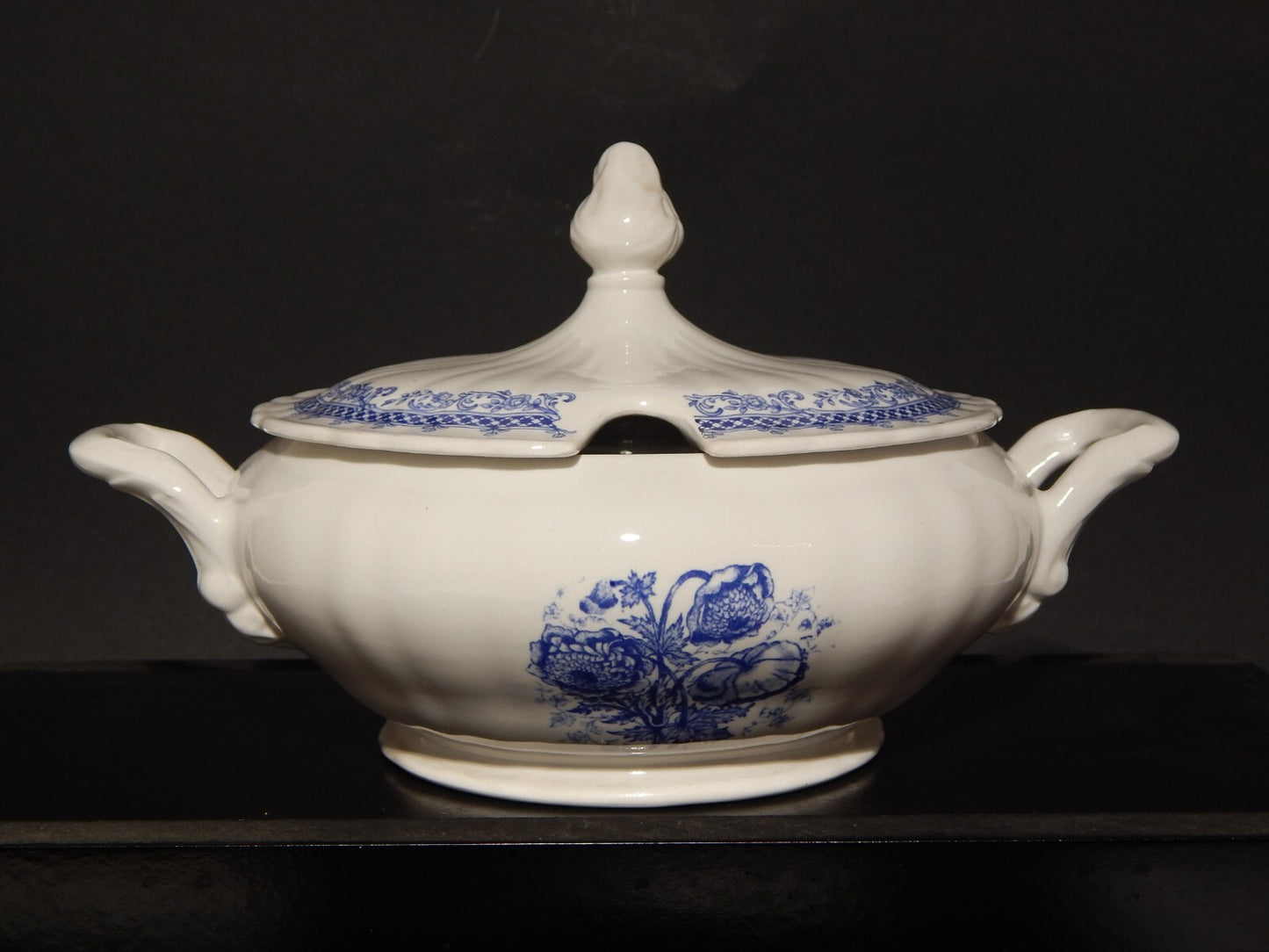 VINTAGE ZUPPIERA LEGUMIERA CERAMICA S.C.I. LAVENO DIAMONDSTONE BIANCO BLU