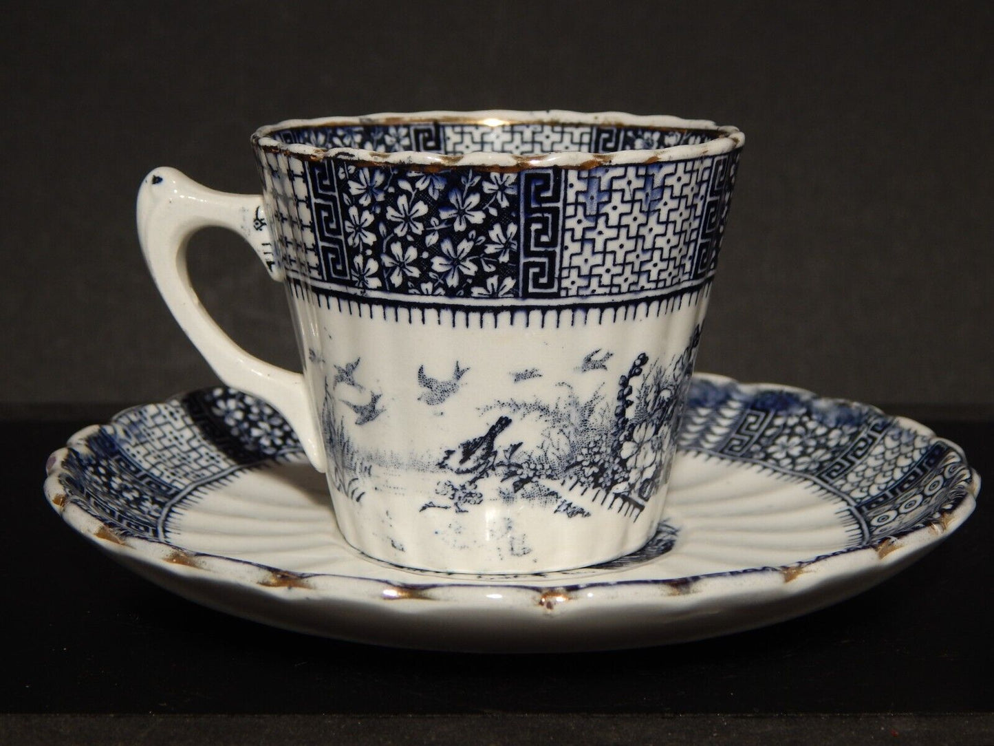 ANTIQUARIATO TAZZA CERAMICA MAIOLICA LUNEVILLE STAMPATA A MANO