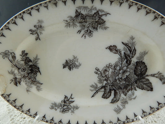 ANTICO VASSOIO CERAMICA SARREGUEMINES U&C COLLEZIONE FLORE 1800 ART NOUVEAU