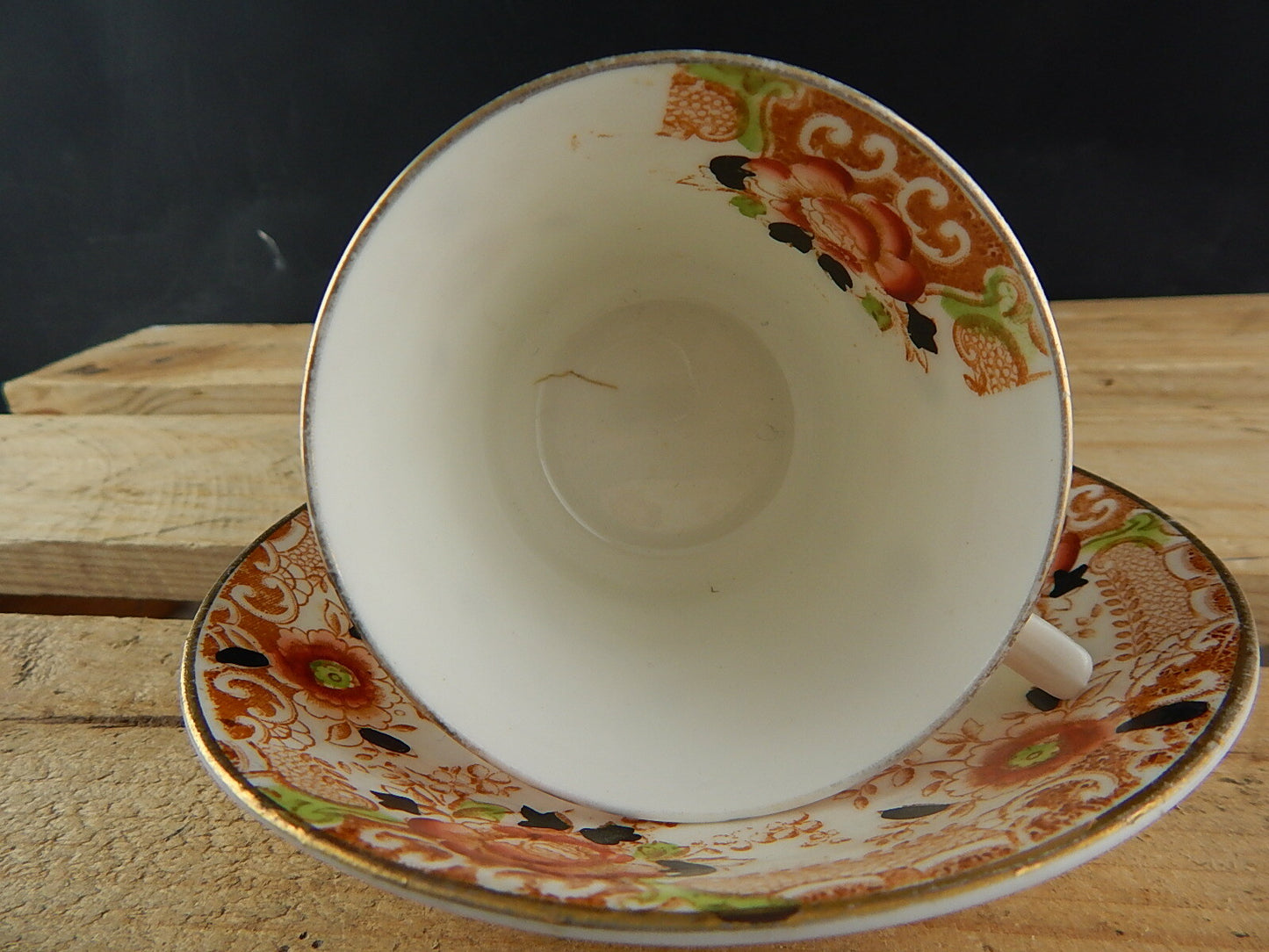 ANTICO PREZIOSO TRIO TAZZA TÈ 2 PIATTI PORCELLANA INGLESE EPOCA VITTORIANA #5919