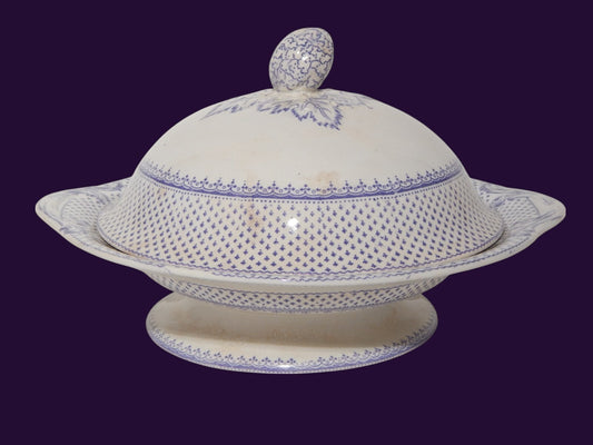 ANTICA LEGUMIERA CENTROTAVOLA CERAMICA INGLESE PRIMAVESI ERMINE BORDER VIOLA ##