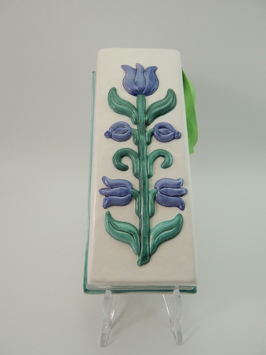 VINTAGE RARA FORMELLA CERAMICA TULIPANI AZZURRI DESIGNER LENE VECCHIA THUN