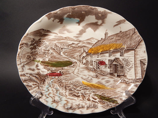 VINTAGE RARO VASSOIO OVALE FONDO CERAMICA W. H. GRINDLEY STAMPA MANO QUIET DAY