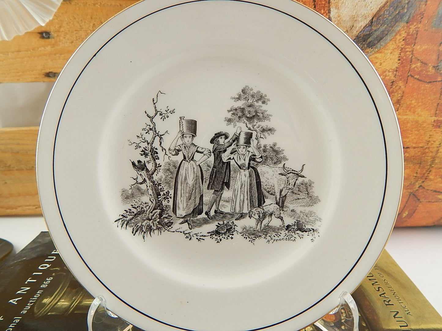 ANTICO PIATTO PORCELLANA ROYAL CHELSEA LITOGRAFIA H. FENNELL PASTORALE