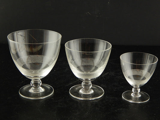 ANTICO ART DECO SET 3 BICCHIERI CALICI CRISTALLO CON DECORO SERIGRAFATO