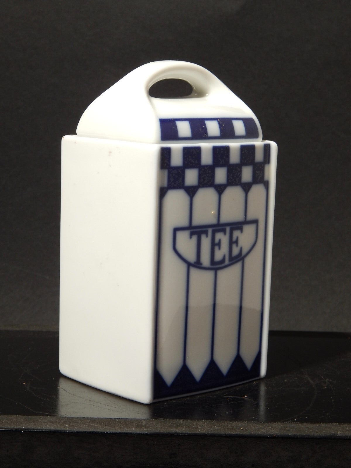 ANTICO ART DECO VASO BARATTOLO TE' PORCELLANA BIANCO BLU COBALTO ROYAL TETTAU