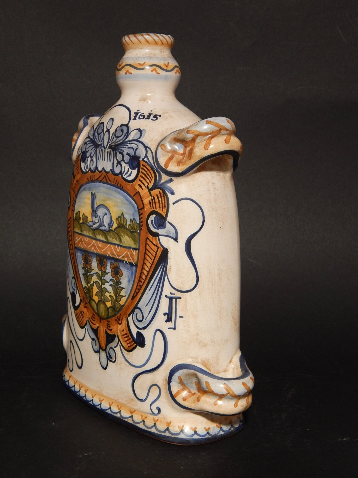 CERAMICA SACA CASTELLI ABRUZZO MAIOLICA CERAMICA BOTTIGLIA FIASCA VIANDANTE