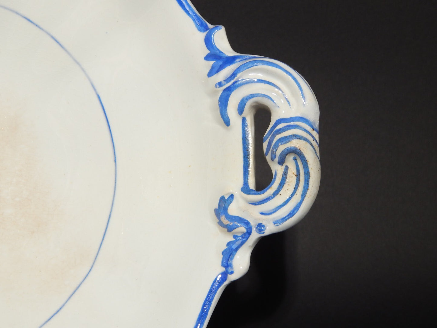 ANTICA ALZATA FRUTTIERA CENTROTAVOLA CERAMICA BIANCA BLU RICHARD MILANO FINE 800