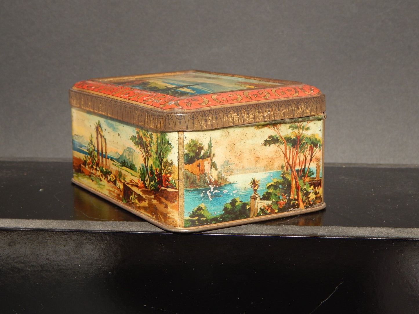 COLLEZIONE ANTICA SCATOLA COFANETTO DI LATTA OLIBET BISCUITS GOLFO DI NAPOLI