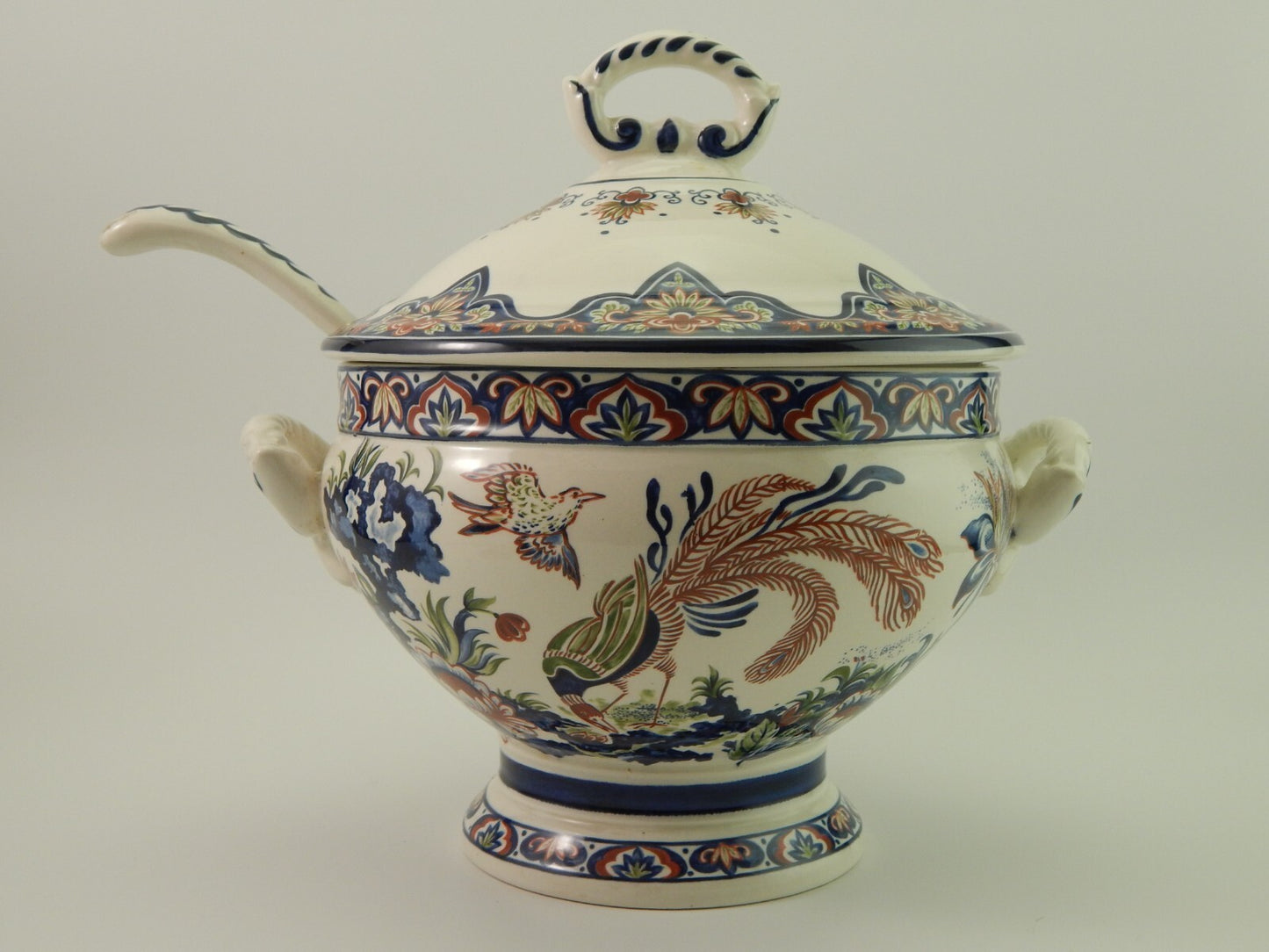 VINTAGE ZUPPIERA E MESTOLO CENTROTAVOLA CERAMICA VIEUX RHODES BOCH FATTA A MANO