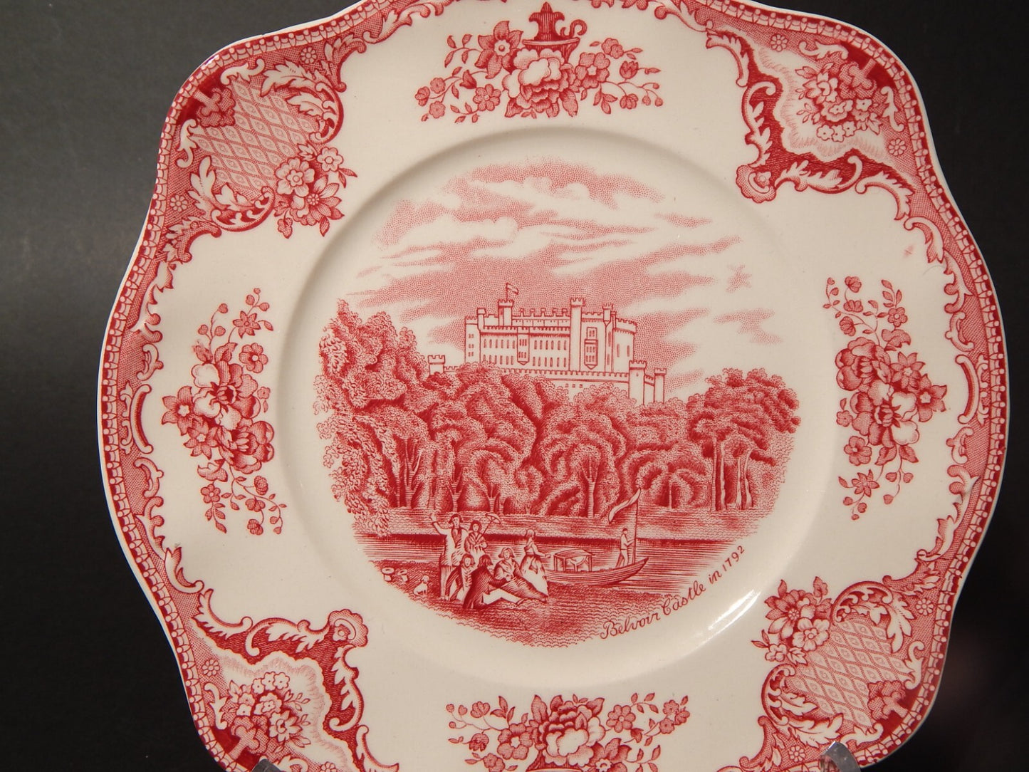 VINTAGE JOHNSON BROS OLD BRITAIN CASTLE PIATTO QUADRATO SEMI PORCELLANA ROSSO #