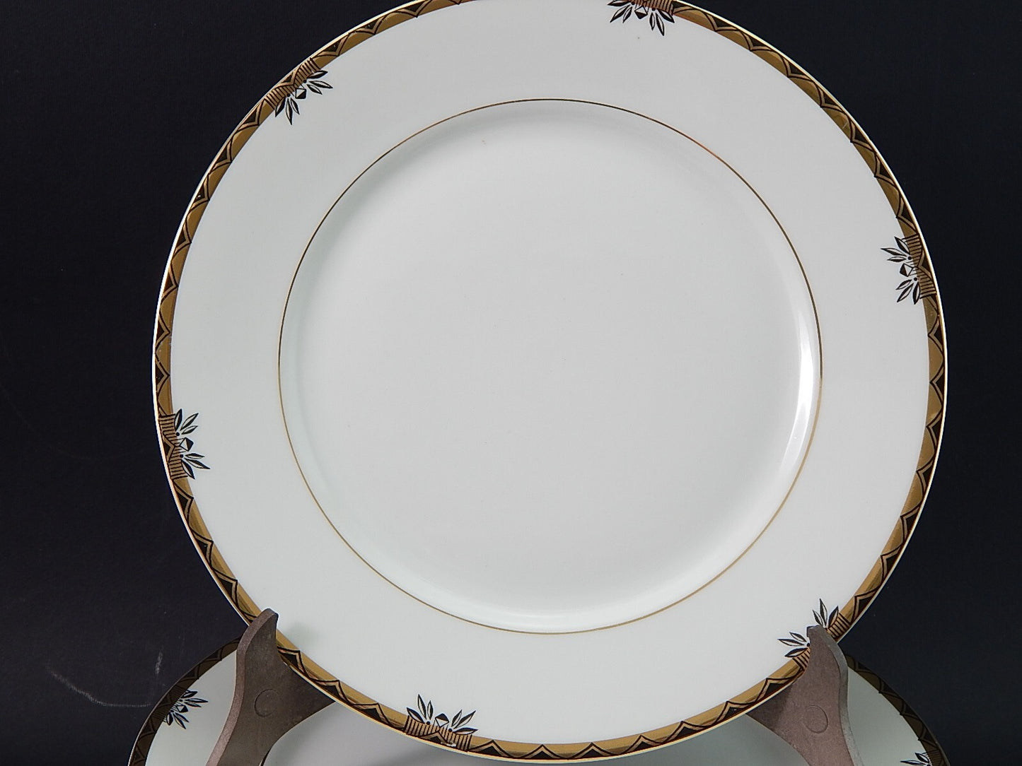 ANTICO SERVIZIO 6 PIATTI IMPERO PORCELLANA DECORO NERO ORO BAVARIA O. SCHALLER