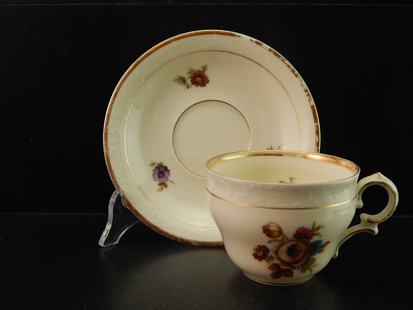 ANTICA TAZZA KPM COPENHAGEN PORCELLANA BOUQUET DI FIORI E ORO DEL 1924 #1204
