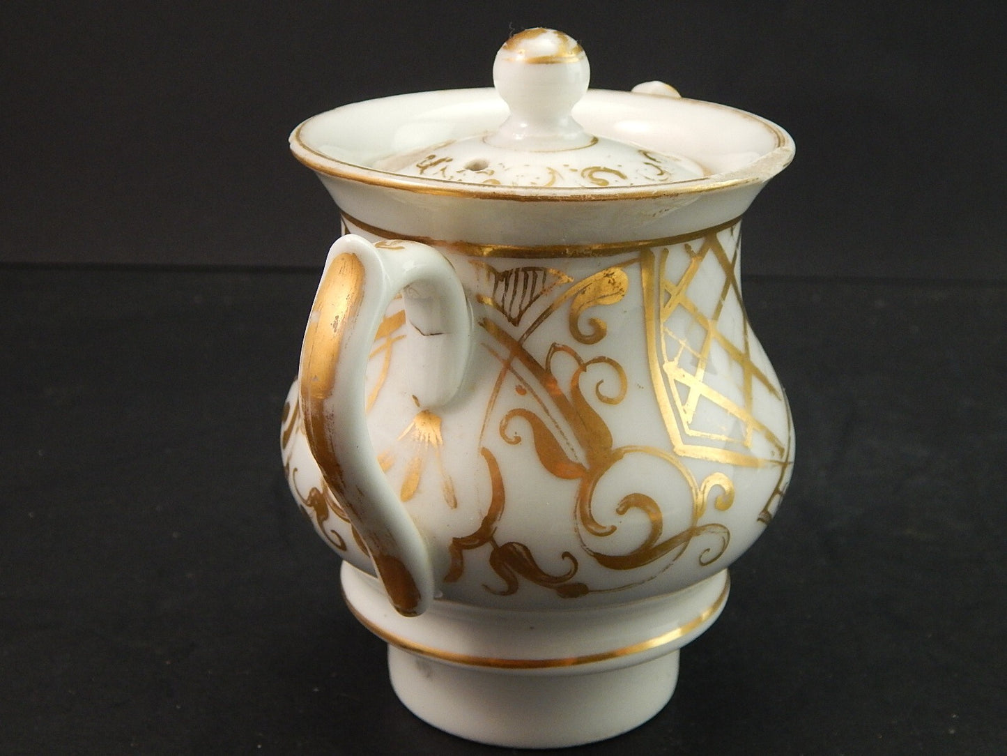 RARA ANTICA VEILLEUSE TEIERA E SCALDINO IMPERO NAPOLEONE III PORCELLANA PARIGI