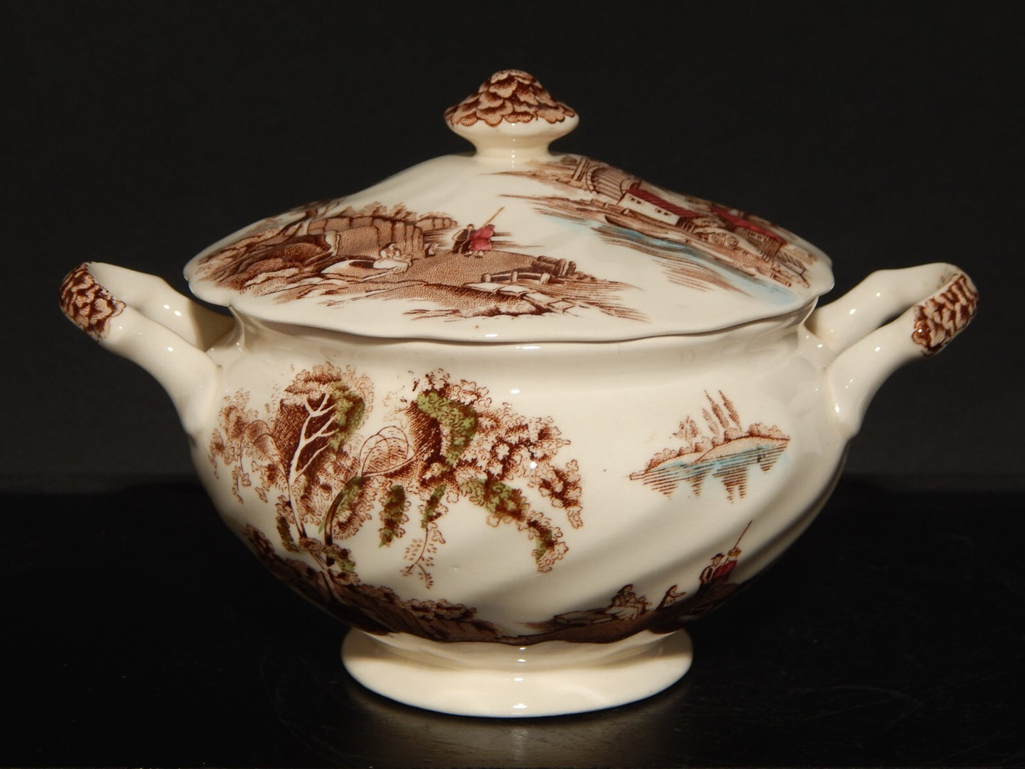 VINTAGE ZUCCHERIERA SEMI PORCELLANA JOHNSON BROS THE OLD MILL STAMPATA A MANO