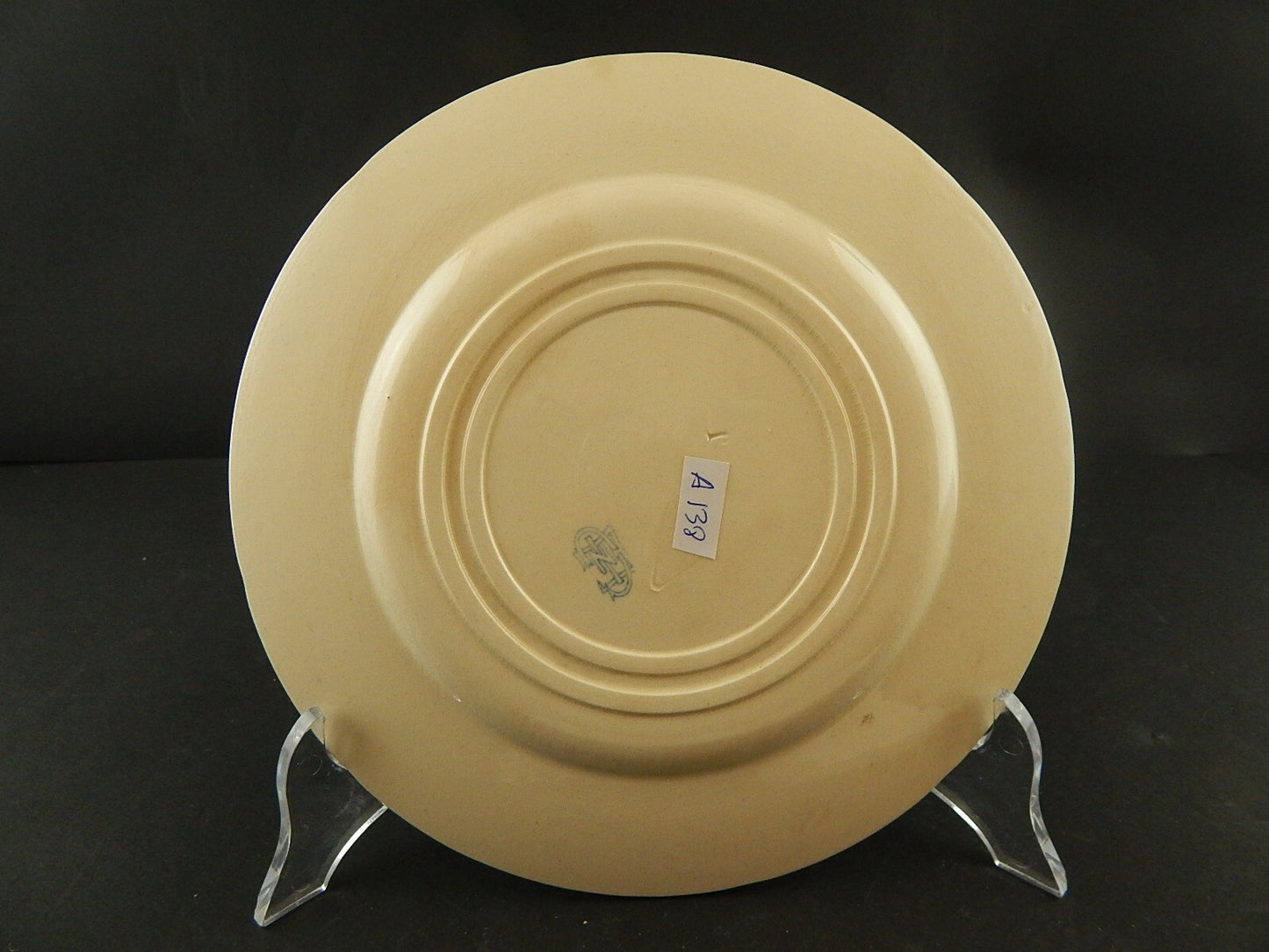 ANTICO RARO DEL 1875 PIATTO CM 22,5 CERAMICA GIEN DECORO BLU ALLA ROUEN A138