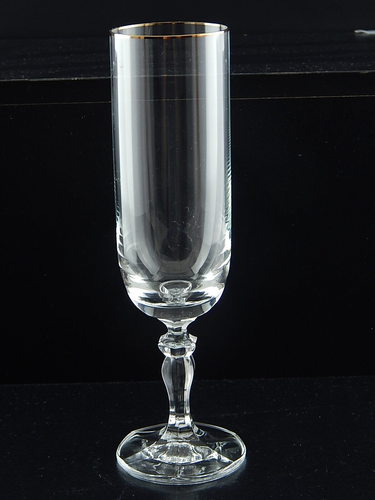 VINTAGE BICCHIERE CALICE FLÛTE CRISTALLO BOEMIA PROFILO ORO ZECCHINO