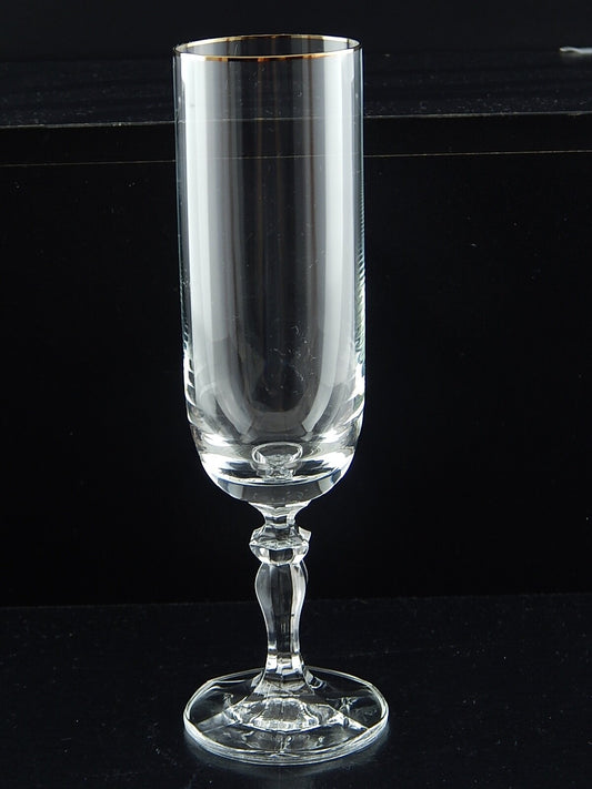 VINTAGE BICCHIERE CALICE FLÛTE CRISTALLO BOEMIA PROFILO ORO ZECCHINO