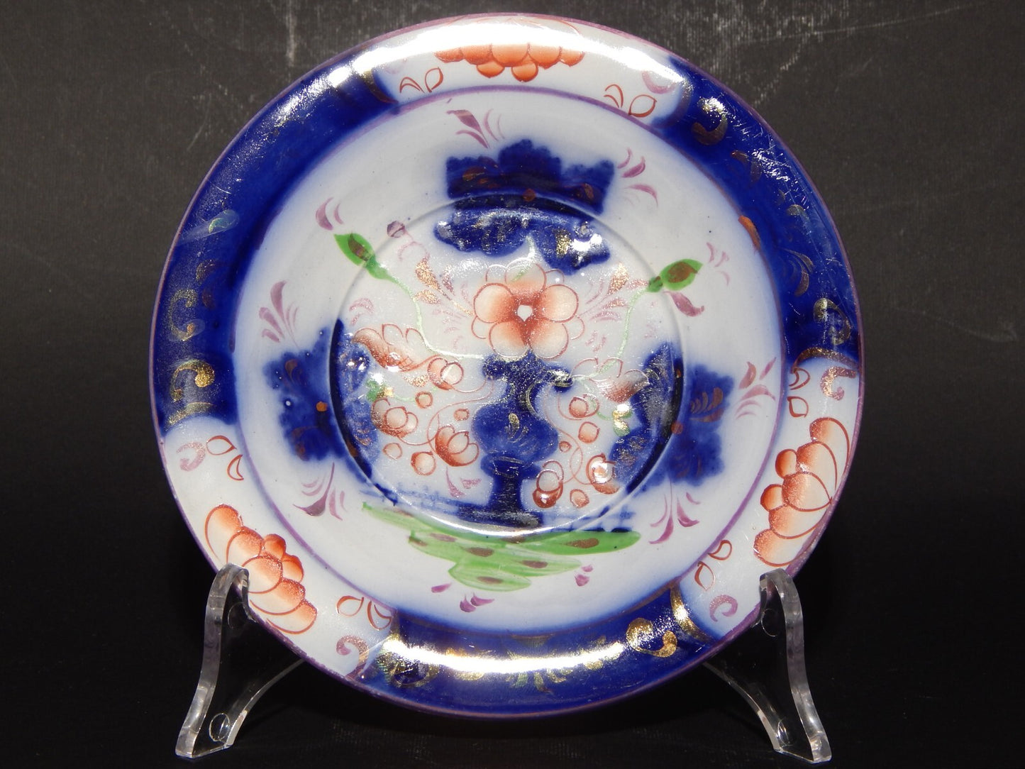 ANTICA RARA CERAMICA POTTERY STAFFORDSHIRE TAZZA PUERPERA BRODO DECORO POLICROMO