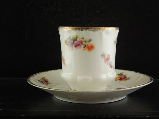 ANTICO SET TAZZA E PIATTO PORCELLANA LIMOGES ART NOUVEAU LIBERTY DIPINTA MANO #
