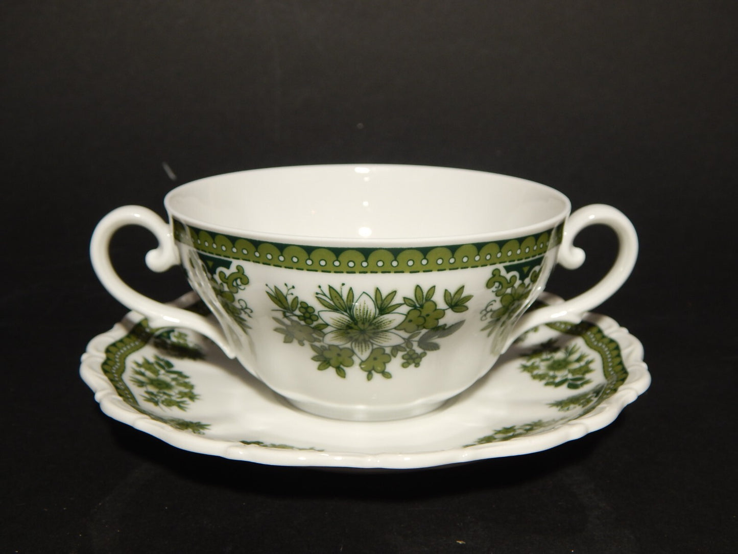 VINTAGE PORCELLANA TAZZA BRODO CONSOMME' SELTMANN WEIDEN HUBERTUS BAROCCO VERDE