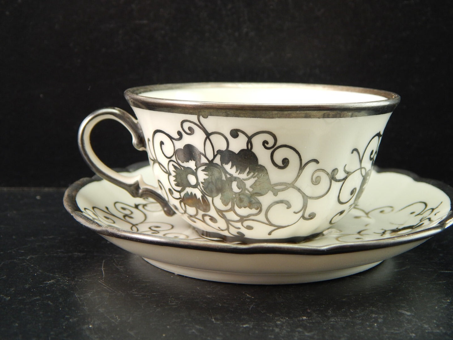 ANTICA TAZZINA CAFFE' PORCELLANA VERBANO LAVENO ART DECO DECORO ARGENTO #1461