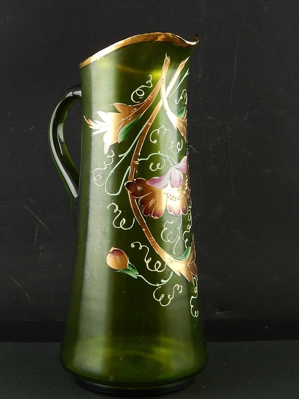 ANTICA PREZIOSA BROCCA CARAFFA VETRO SOFFIATO DI MURANO EPOCA LIBERTY DIPINTA