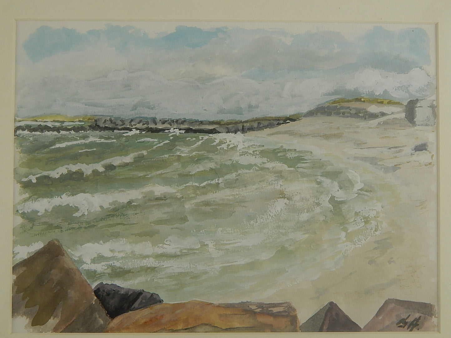 VINTAGE ACQUERELLO FIRMATO RAFFIGURANTE UNA MARINA PROVIENE DALLA SCANDINAVIA