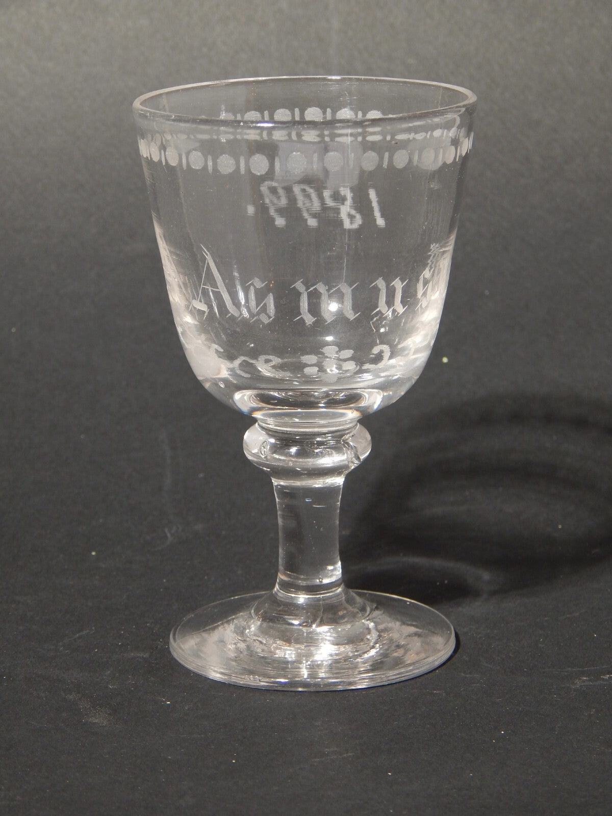 ANTICO COLLEZIONE CALICE CRISTALLO INCISO RECA DATA E NOME 1899 ASMUSSEN