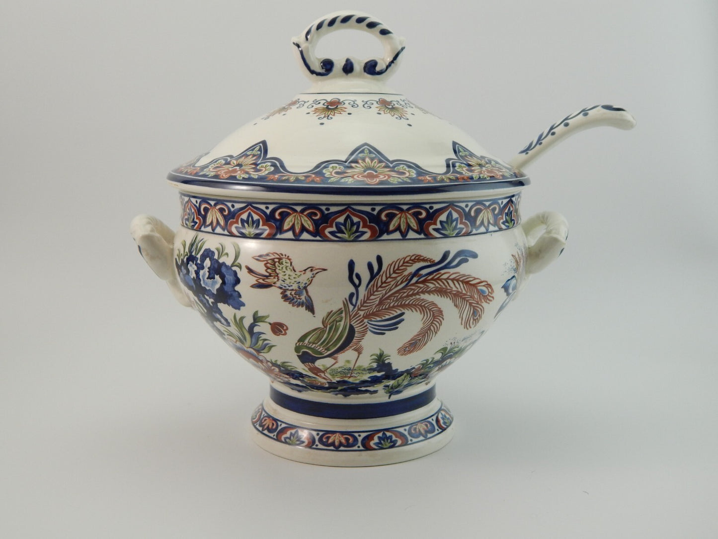 VINTAGE ZUPPIERA E MESTOLO CENTROTAVOLA CERAMICA VIEUX RHODES BOCH FATTA A MANO