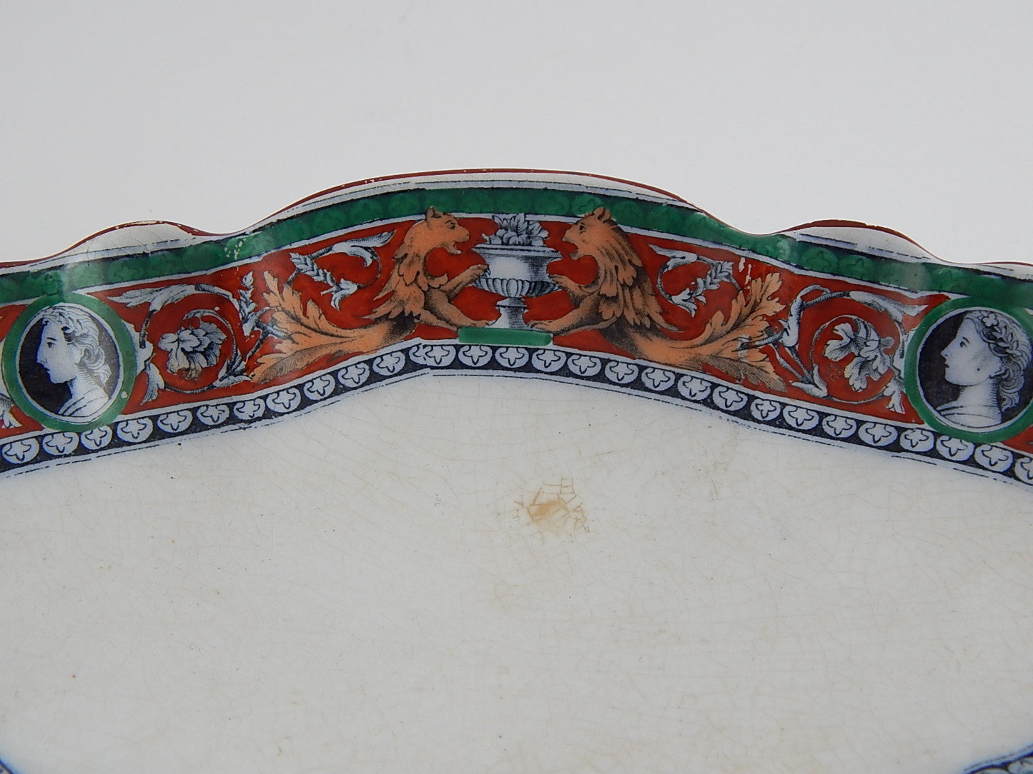 ANTICA RAVIERA VASSOIO CERAMICA PORCELLANA INGLESE XIX SEC. DECORO URBINO