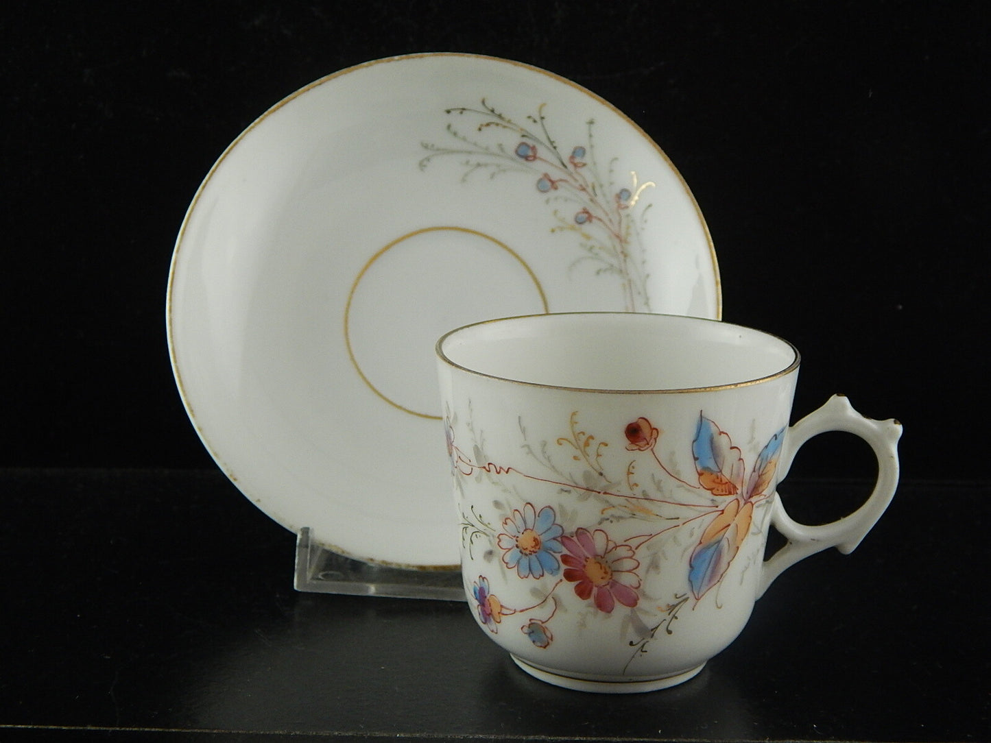 ANTICO SERVIZIO 6 TAZZINE PORCELLANA METÀ 800 DIPINTE A MANO COLLEZIONE AUTUNNO