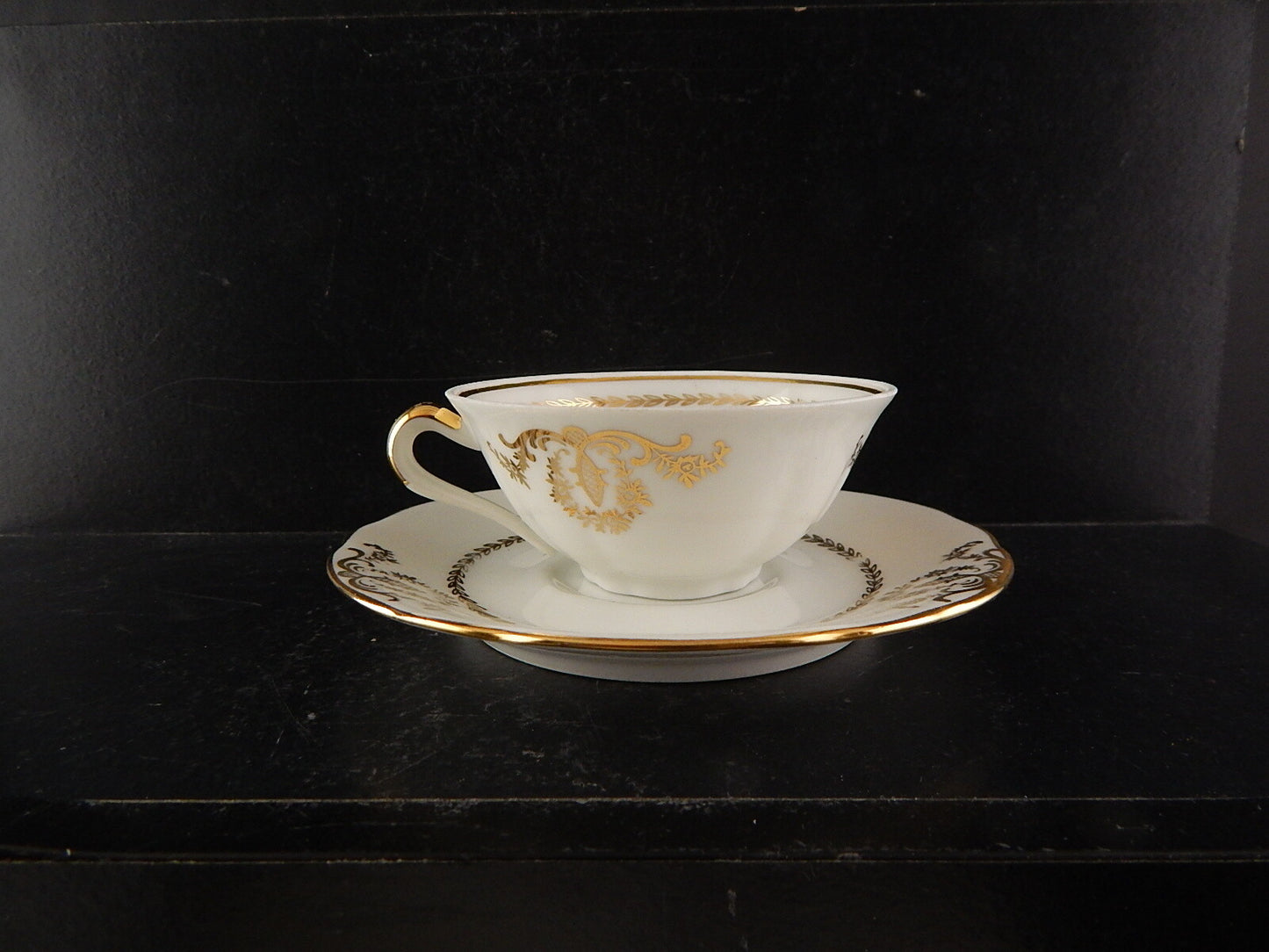ANTICA TAZZA CAFFÈ PORCELLANA BIANCA ORO PORCELAINE COMPAGNIE LUXE NATIONALE