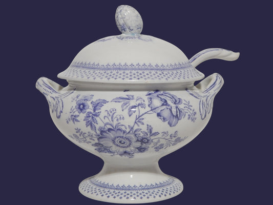 ANTICA RARA ZUPPIERA EGOISTE CERAMICA INGLESE PRIMAVESI 1860 ERMINE BORDER VIOLA