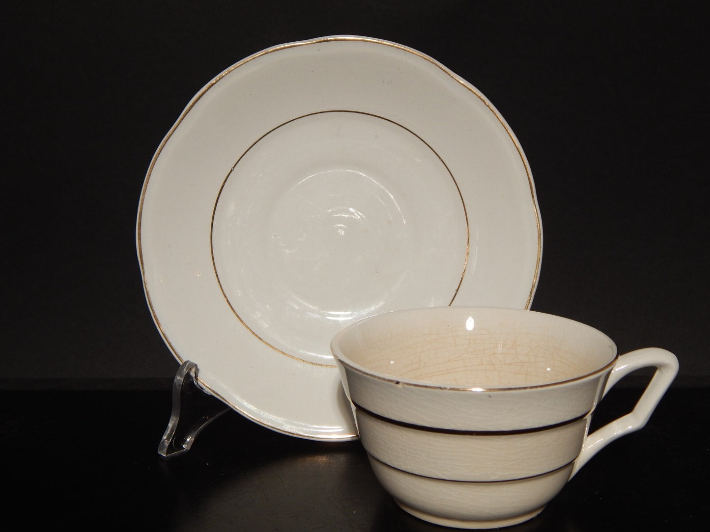 ANTICO ART DECO TAZZA DA TE' CERAMICA PROFILI ORO REVELLI LAVENO #1272