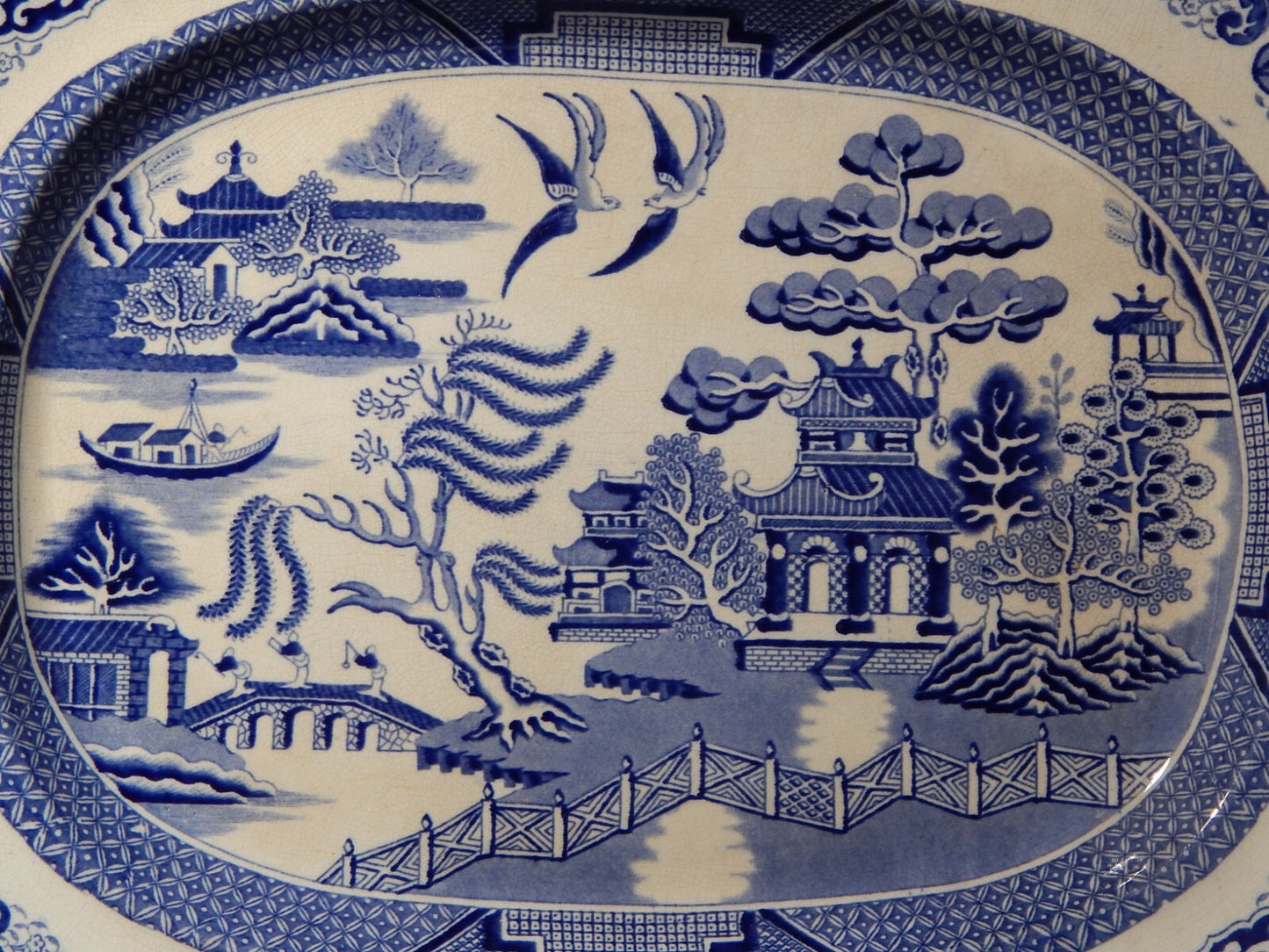 ANTICO VASSOIO CERAMICA TRANSFERWARE WILLOW BLU META' 800 IMPROVED STONE WARE