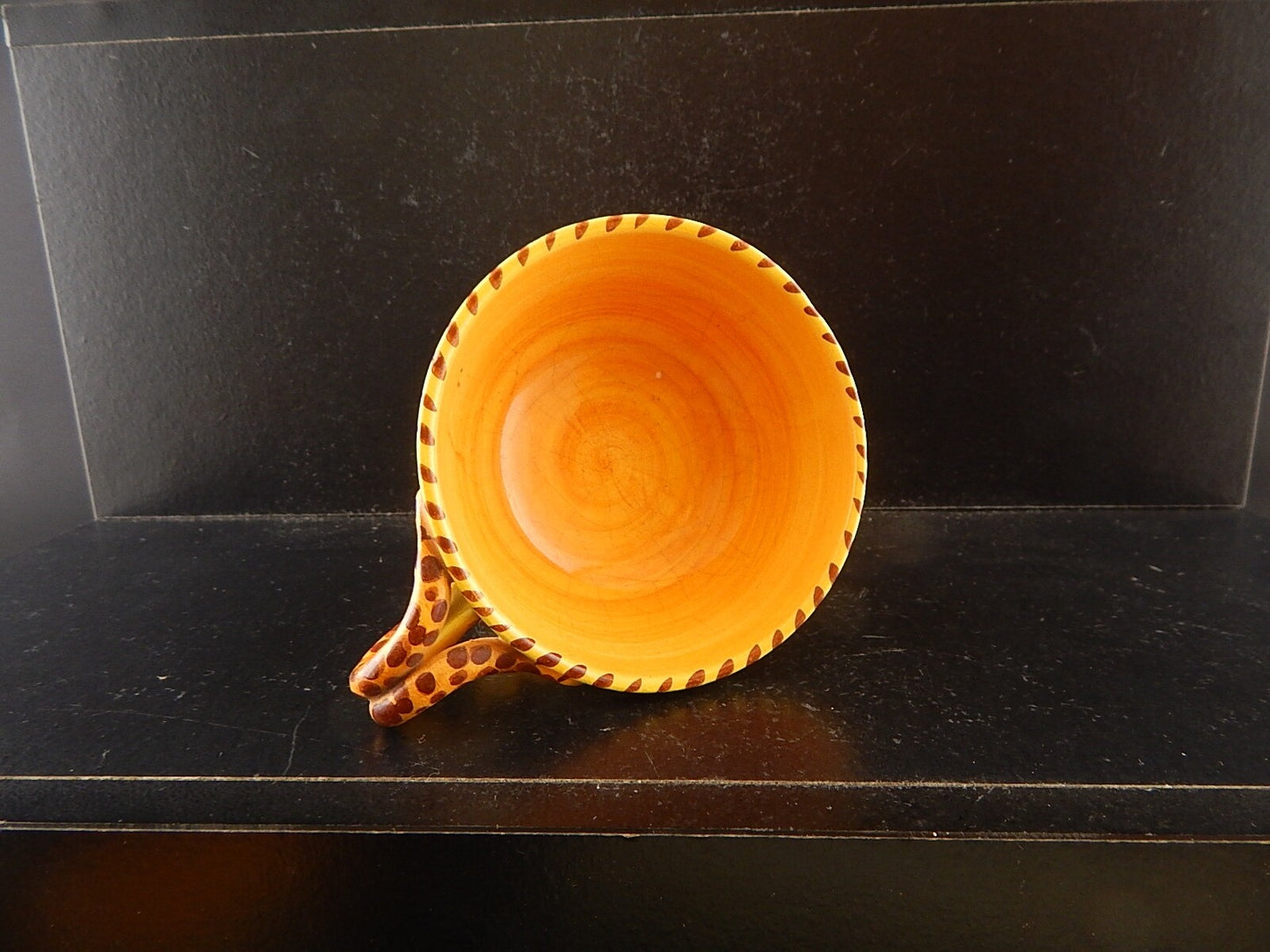 ANTICA TAZZA MAIOLICA CERAMICA POLICROMA FANTECHI ANSA A SERPE PRIMO 900 #8907