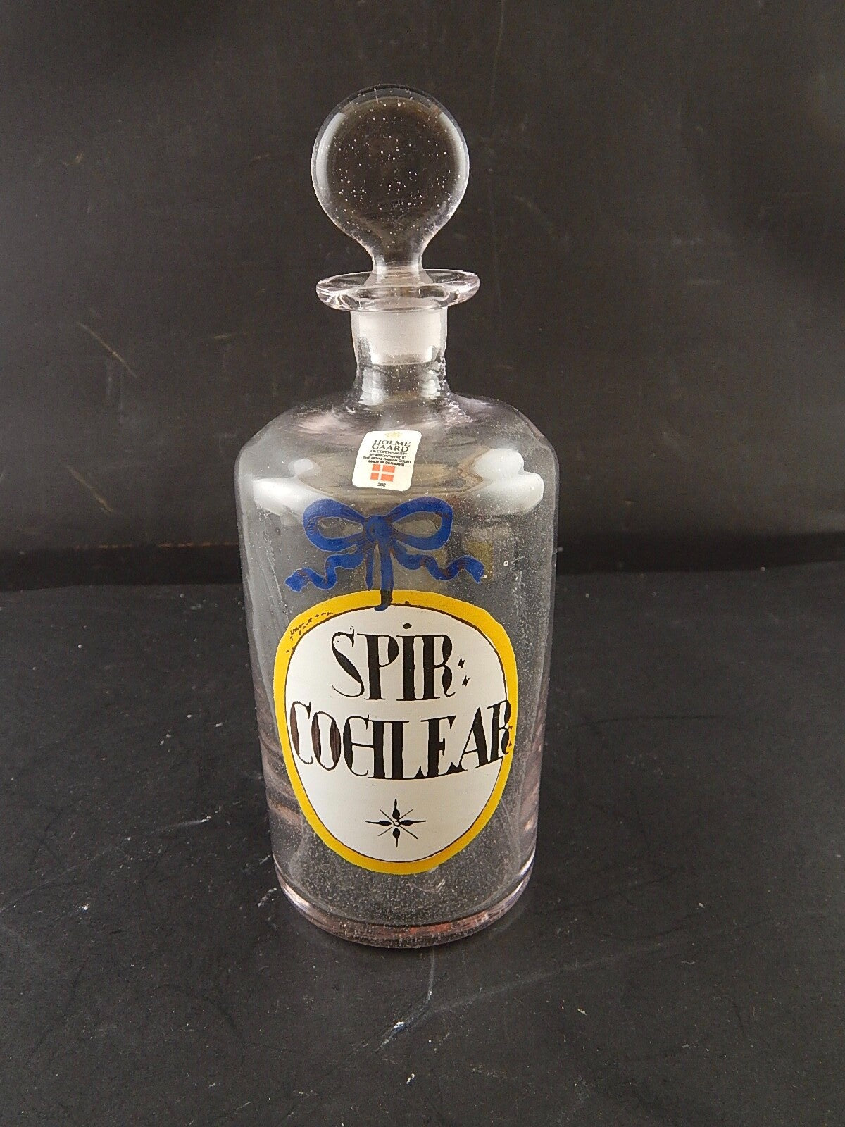 VINTAGE HOLMEGAARD FARMACIA BOTTIGLIA VETRO SOFFIATO DIPINTA MANO SPIR COCHLEAR