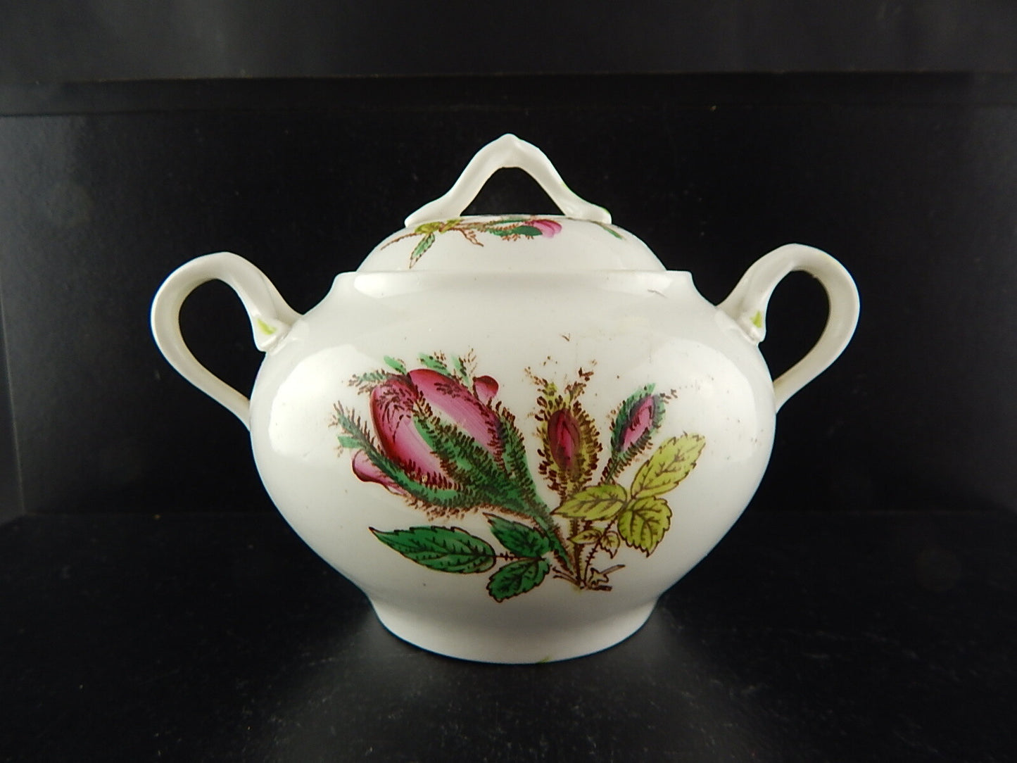 ANTICA ART NOUVEAU LIBERTY ZUCCHERIERA POTICHE PORCELLANA DIPINTA MANO ROSA