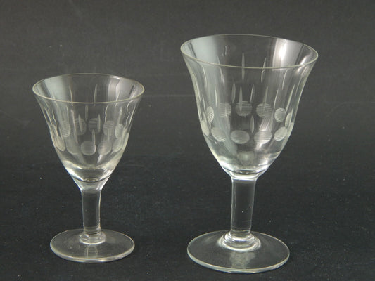 ANTICO ELEGANTE RARO ART DECO SERVIZIO 8 CALICI DESSERT CRISTALLO MOLATO INCISO