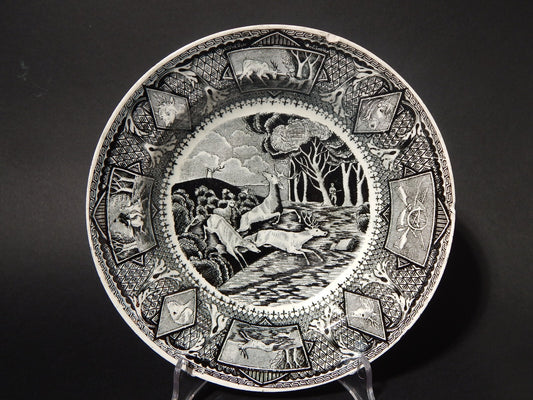 ANTICO RARO PIATTO CACCIA AL CERVO CERAMICA TURRITA LIVORNO A MENICANTI FINE 800