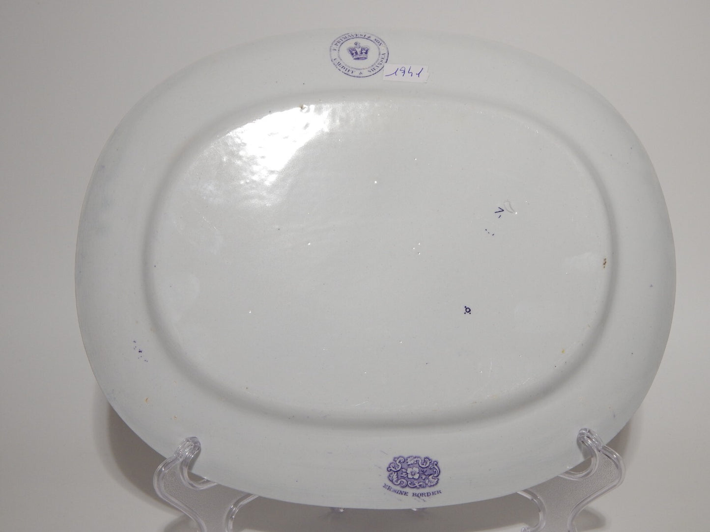 ANTICO RARO VASSOIO CERAMICA STAFFORDSHIRE PRIMAVESI 1860 ERMINE BORDER VIOLA