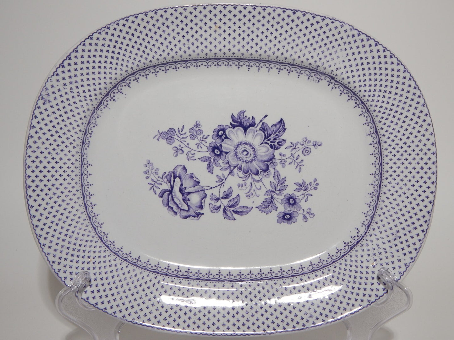 ANTICO RARO VASSOIO CERAMICA STAFFORDSHIRE PRIMAVESI 1860 ERMINE BORDER VIOLA #