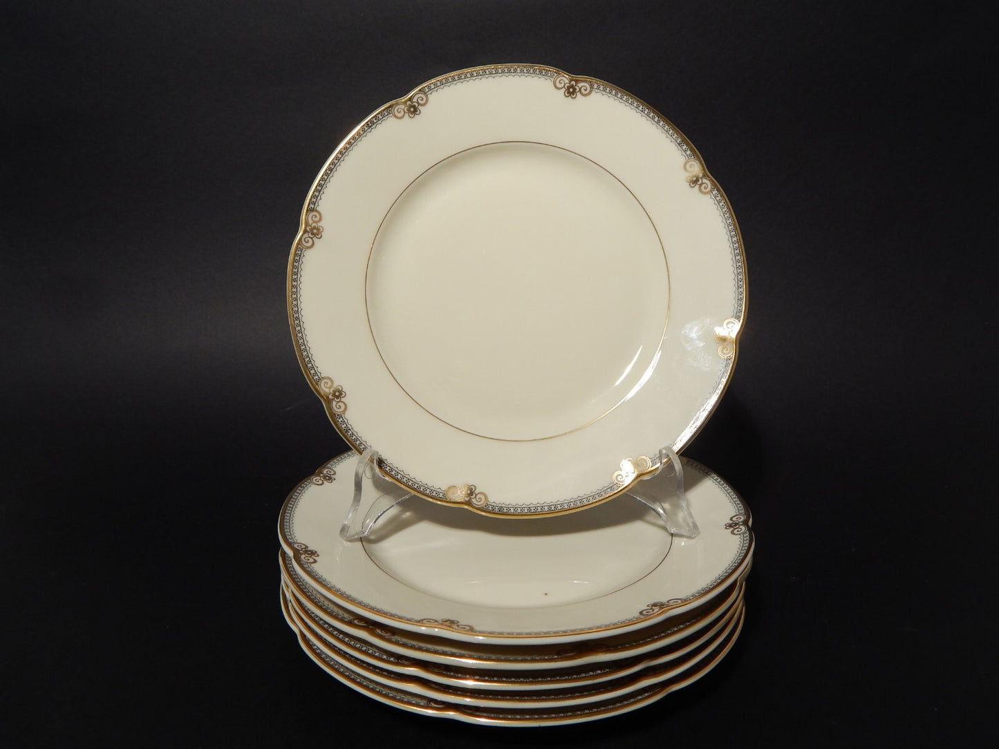 ANTICO EPOCA ART DECO SERVIZIO TORTA DESSERT 6 PIATTI PORCELLANA ROYAL TETTAU