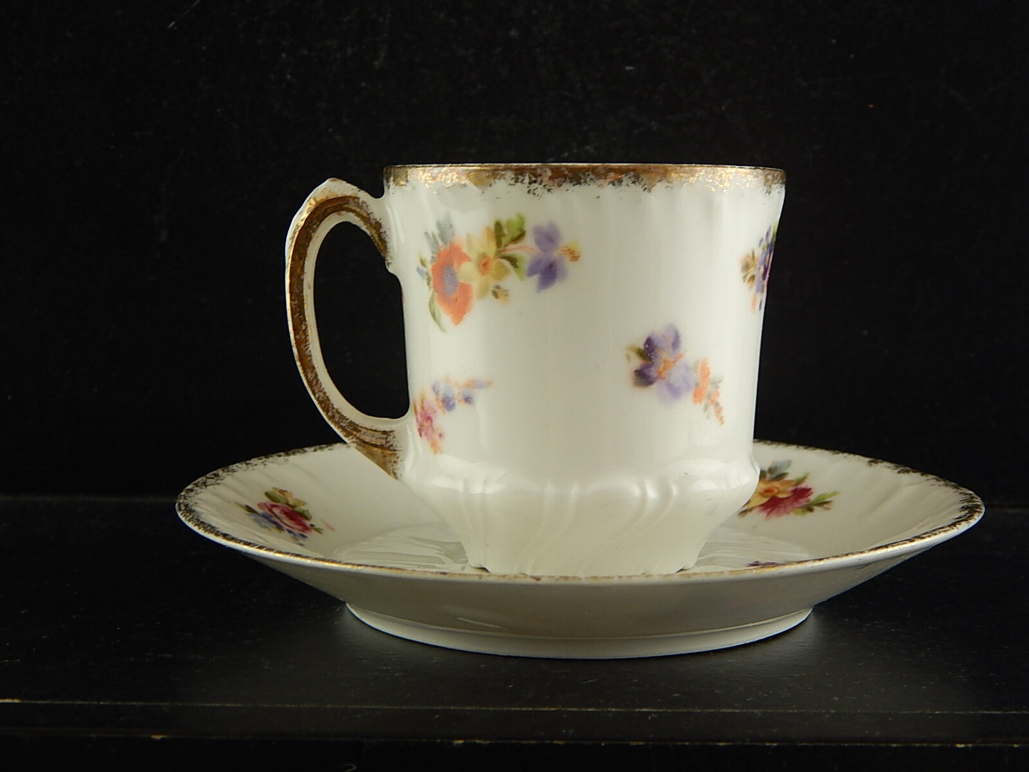 ANTICO SET TAZZA E PIATTO PORCELLANA LIMOGES ART NOUVEAU LIBERTY DIPINTA MANO #