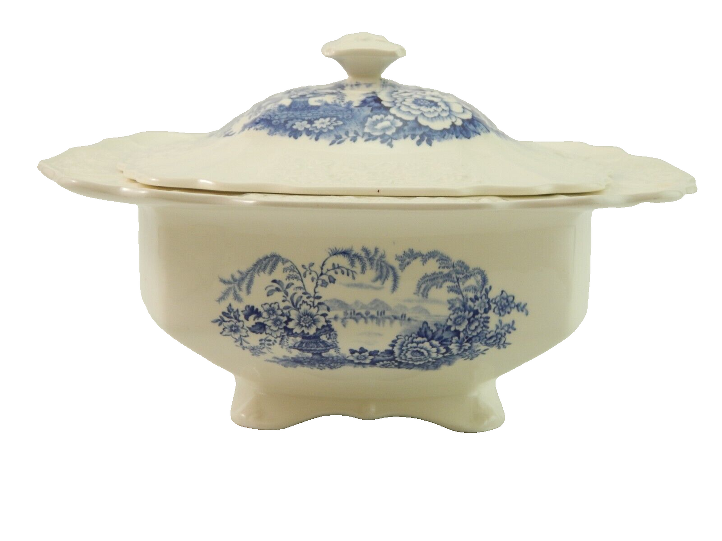 ANTICA RARISSIMA ZUPPIERA CERAMICA MYOTTS STAFFORDSHIRE ENGLAND BANFF BIANCO BLU