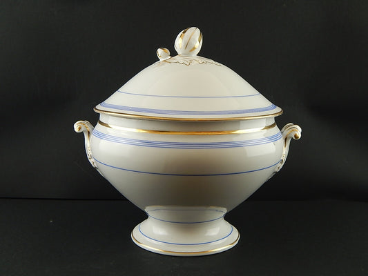 ANTICA RARA ZUPPIERA CENTROTAVOLA PORCELLANA PARIGI BIANCA BLU ORO NAPOLEONE III