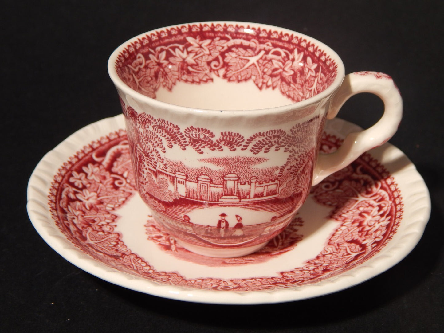 ANTICA TAZZINA CAFFE' SEMI PORCELLANA INGLESE MASON’S DECORO VISTA BIANCO ROSSO